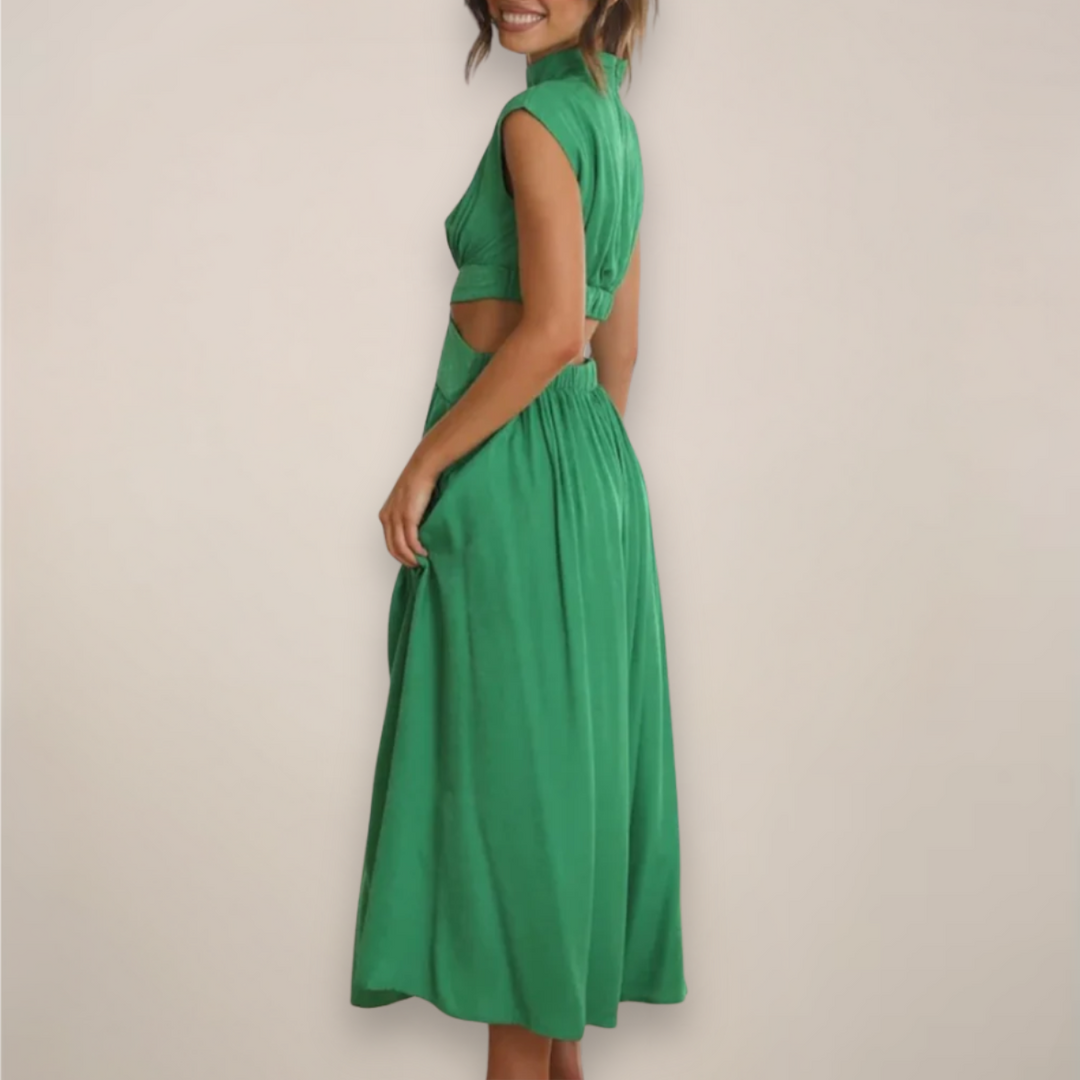 Women’s Maxi Dress with Cap Sleeves and Cut-Out Waist