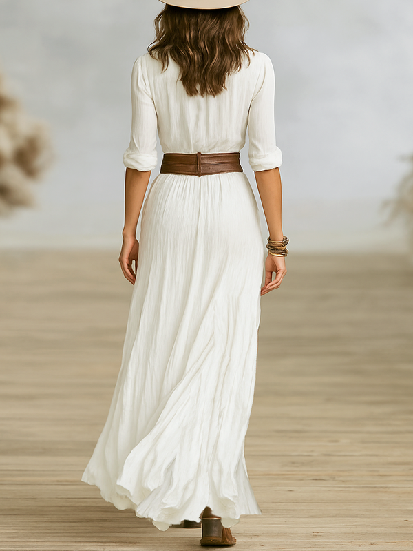 Women’s Maxi Dress with Collared Neckline and Button Front