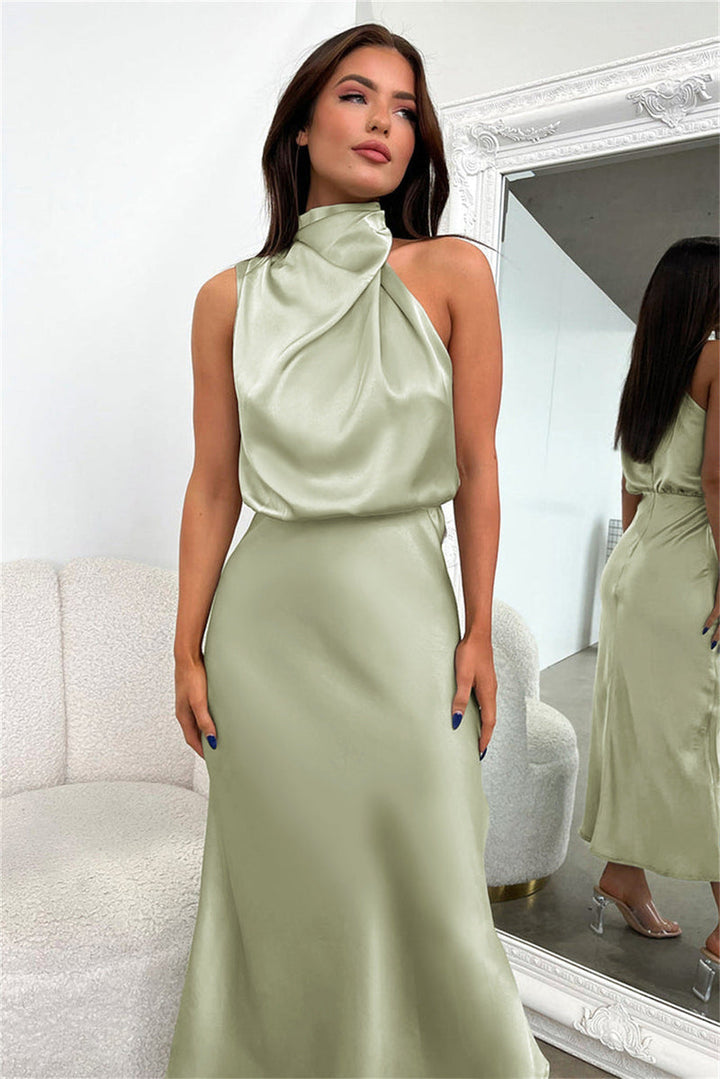 Women’s Maxi Dress with Cowl Neck and Sleeveless Design
