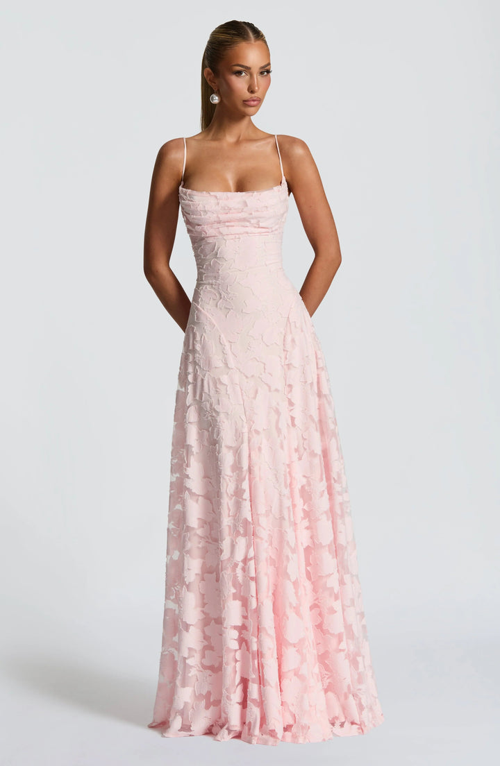 Women’s Maxi Dress with Cowl Neckline and Lace-Up Back