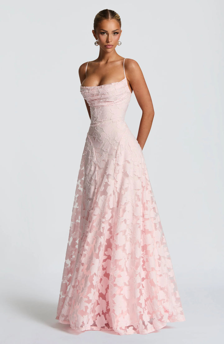 Women’s Maxi Dress with Cowl Neckline and Lace-Up Back