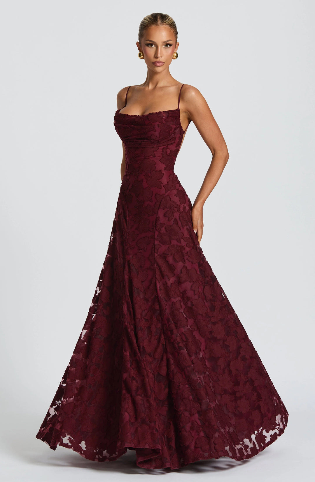 Women’s Maxi Dress with Cowl Neckline and Lace-Up Back