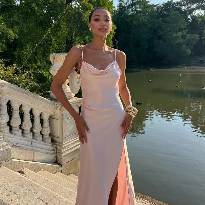 Women’s Maxi Dress with Cowl Neckline and Side Slit