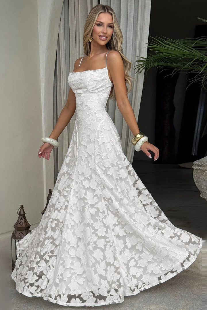 Women’s Maxi Dress with Draped Neckline and Laced Open Back