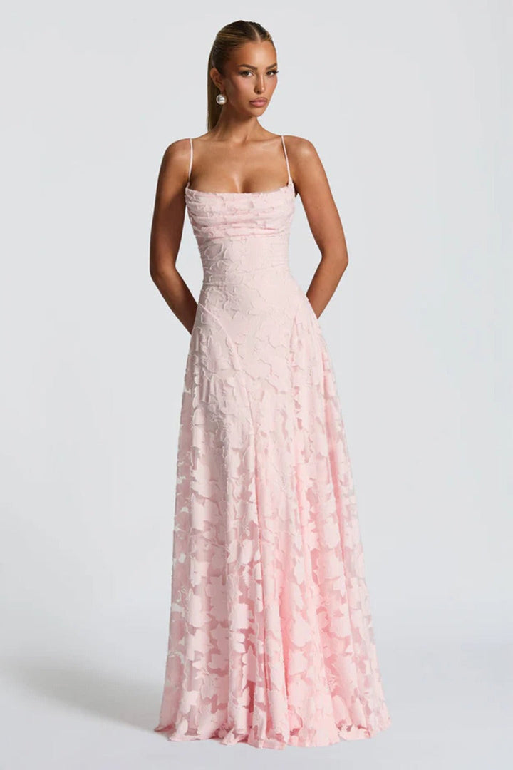 Women’s Maxi Dress with Draped Neckline and Laced Open Back