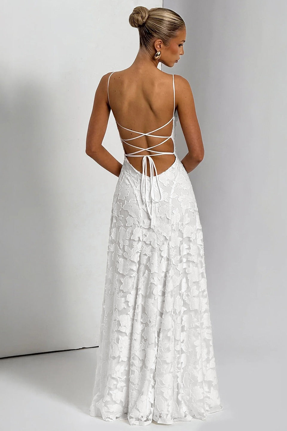 Women’s Maxi Dress with Draped Neckline and Laced Open Back