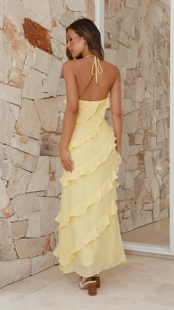 Women’s Maxi Dress with Halter Neck and Tiered Ruffles