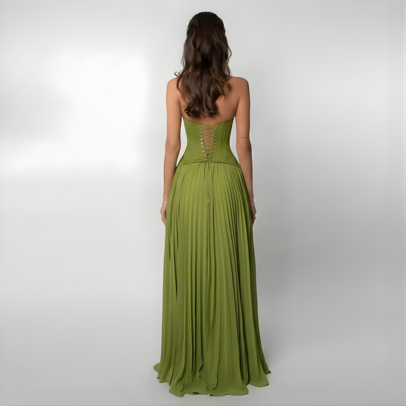 Women’s Maxi Dress with Halter Neckline Pleated Skirt