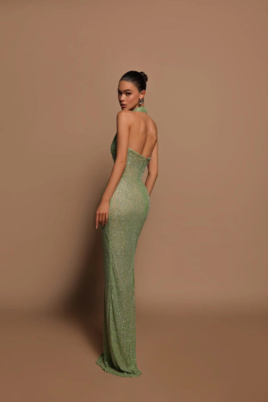 Women’s Maxi Dress with Halter Neckline and Floor-Length Hem