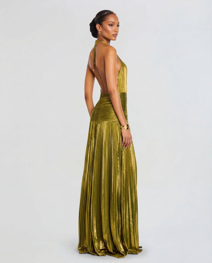 Women’s Maxi Dress with Halter Neckline and Side Slit