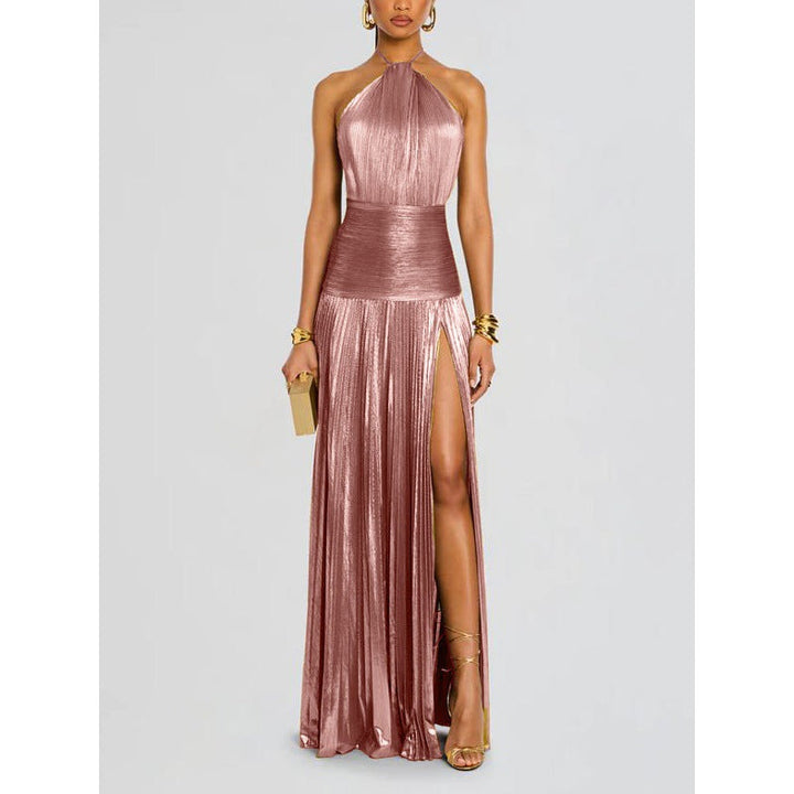 Women’s Maxi Dress with Halter Neckline and Side Slit