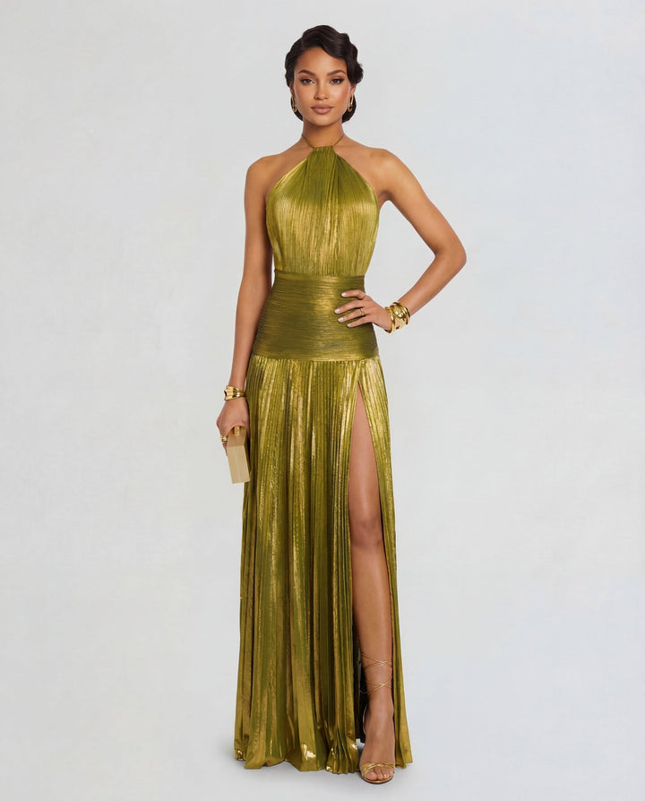Women’s Maxi Dress with Halter Neckline and Side Slit