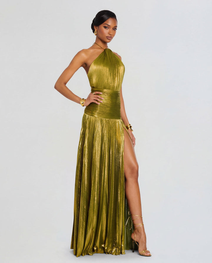 Women’s Maxi Dress with Halter Neckline and Side Slit