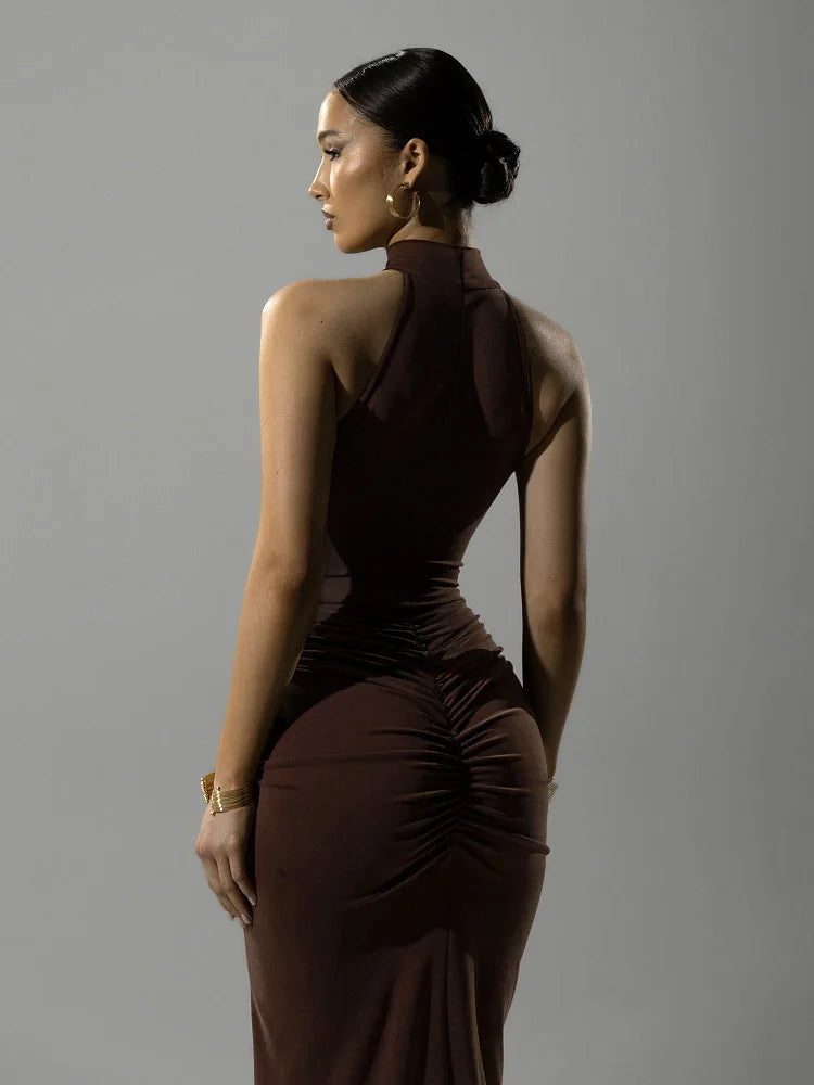 Women’s Maxi Dress with Halter Neckline and Side Slit