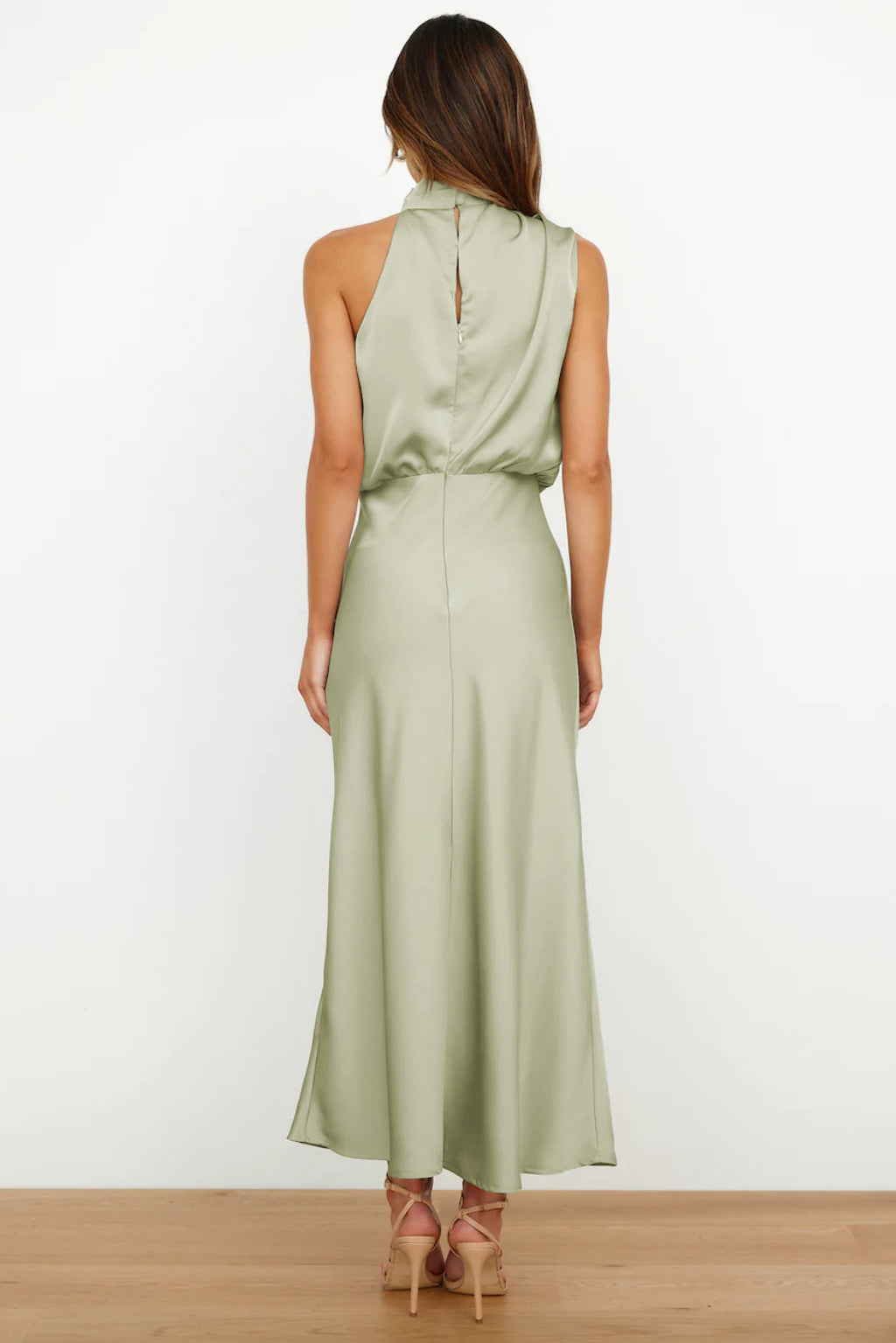 Women’s Maxi Dress with High Collar and Draped Front