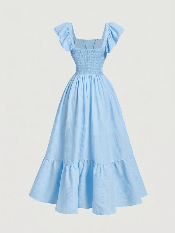 Women’s Maxi Dress with Off-Shoulder Ruffle and Button Front