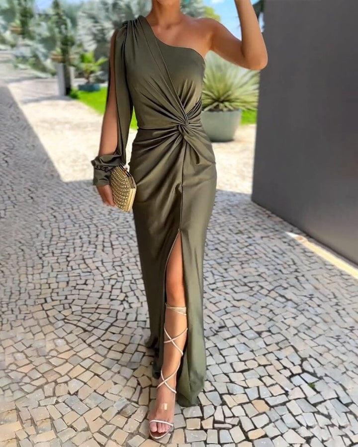 Women’s Maxi Dress with One-Shoulder Neckline and Bodycon Silhouette
