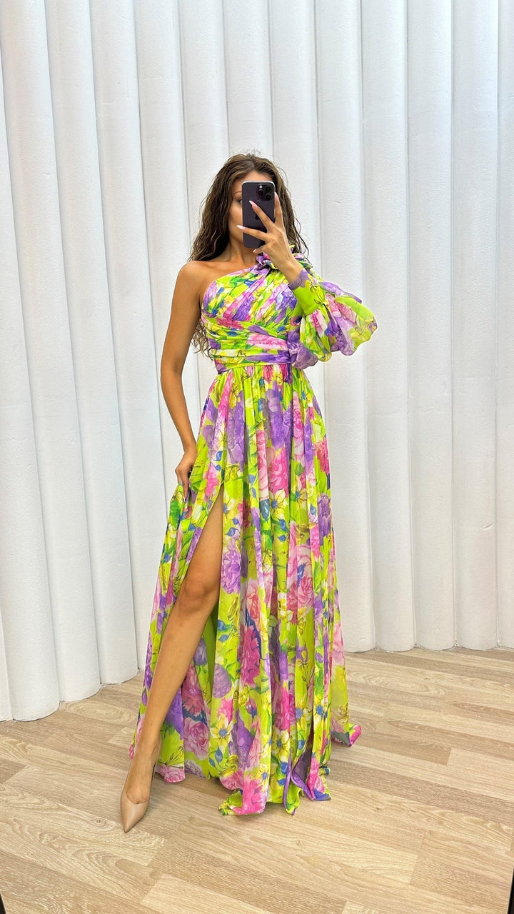 Women’s Maxi Dress with One-Shoulder Neckline and Side Slit