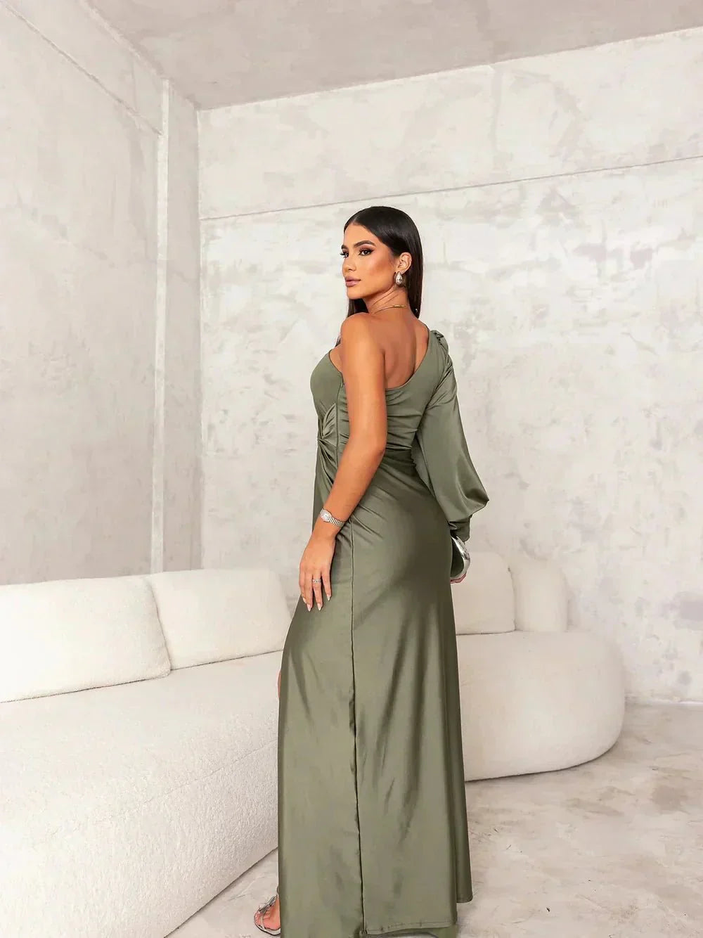 Women’s Maxi Dress with One-Shoulder Neckline and Side Slit
