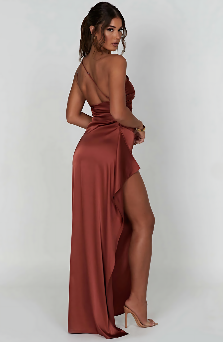 Women’s Maxi Dress with One-Shoulder Neckline and Side Slit