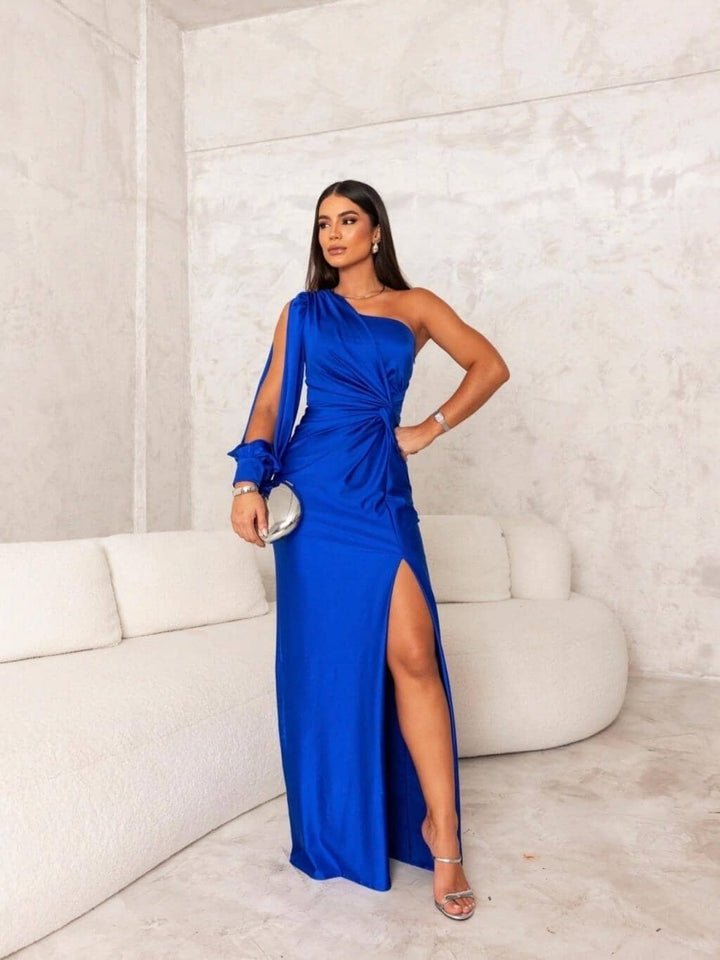 Women’s Maxi Dress with One-Shoulder Neckline and Side Slit