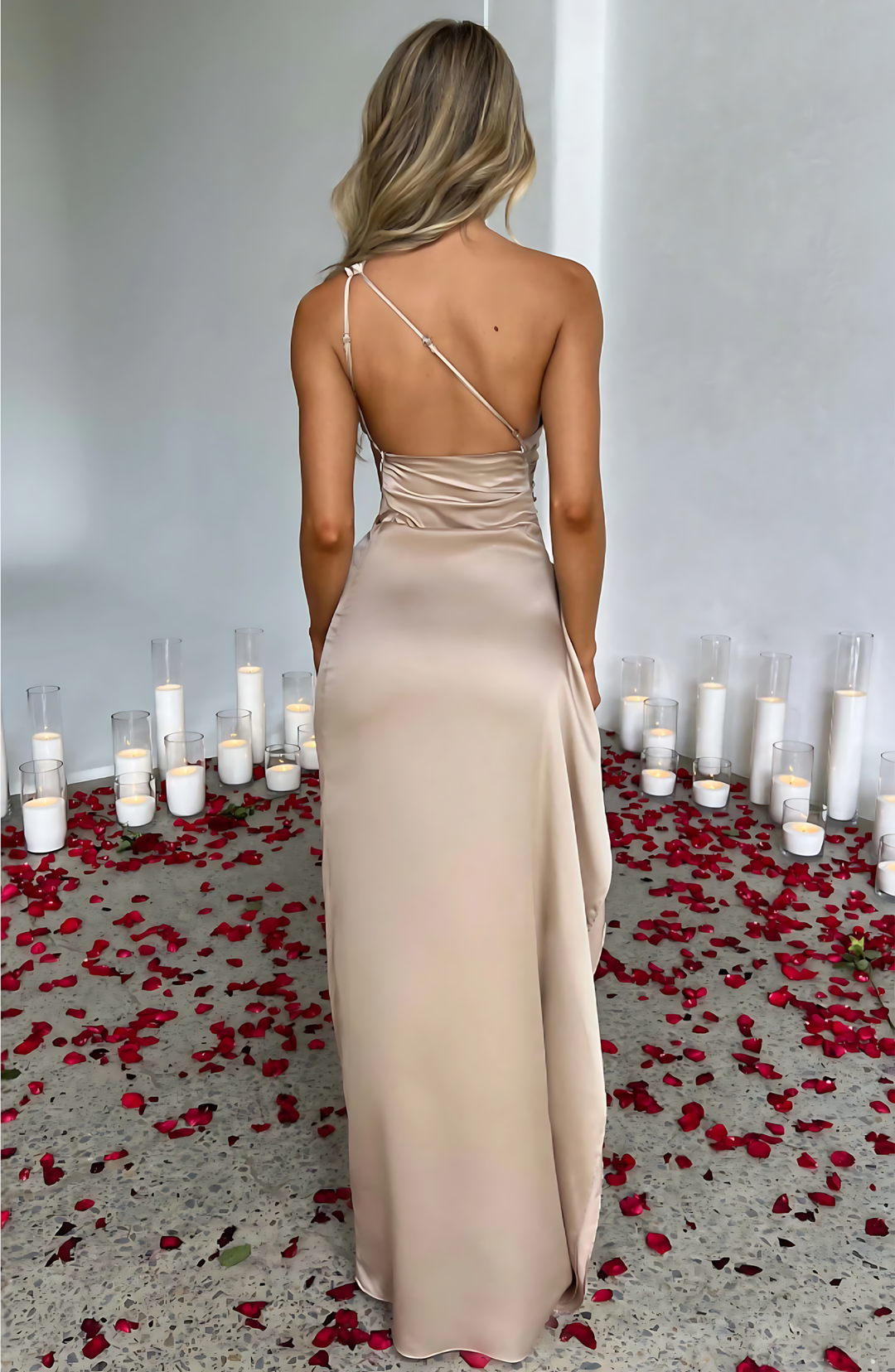 Women’s Maxi Dress with One-Shoulder Neckline and Side Slit