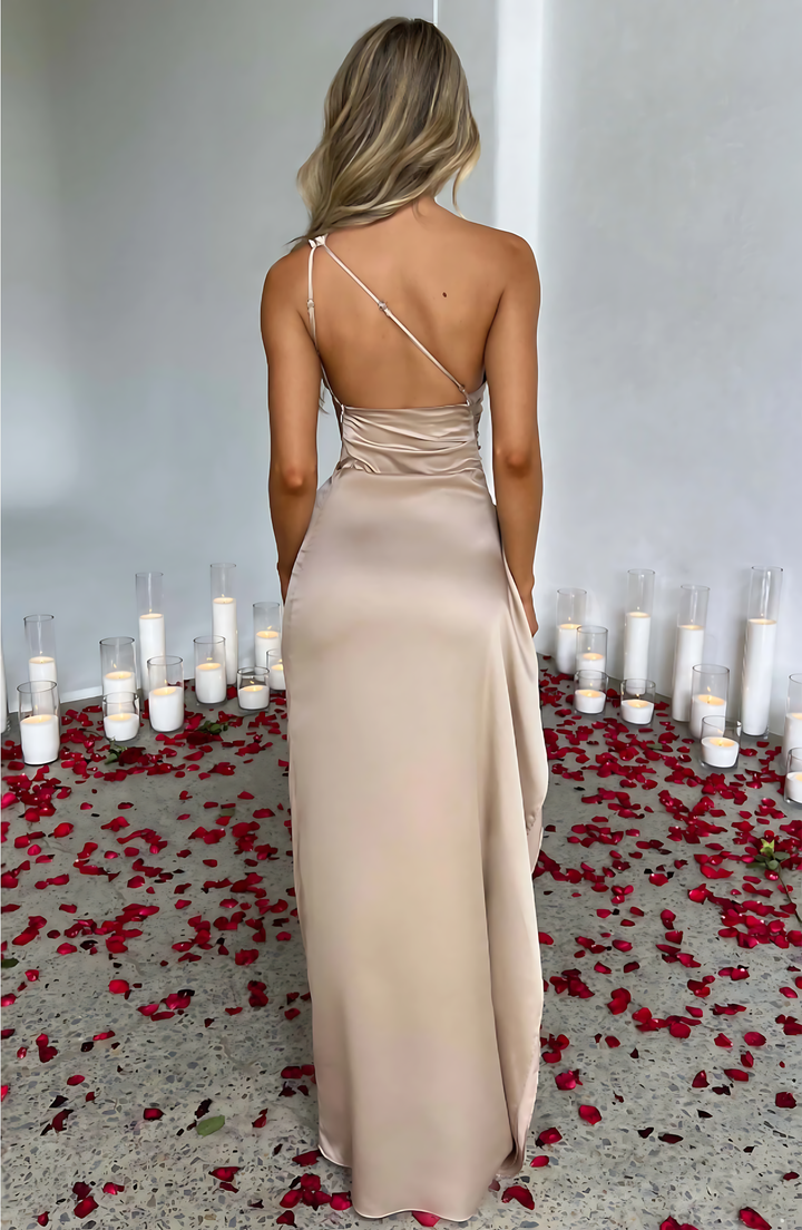 Women’s Maxi Dress with One-Shoulder Neckline and Side Slit