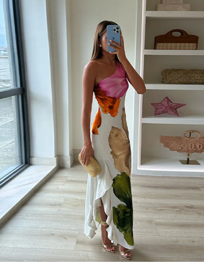 Women’s Maxi Dress with One Shoulder and Asymmetric Hem