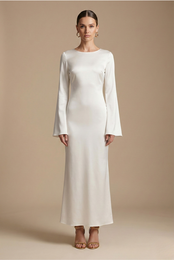 Women’s Maxi Dress with Round Neck and Tie Waist