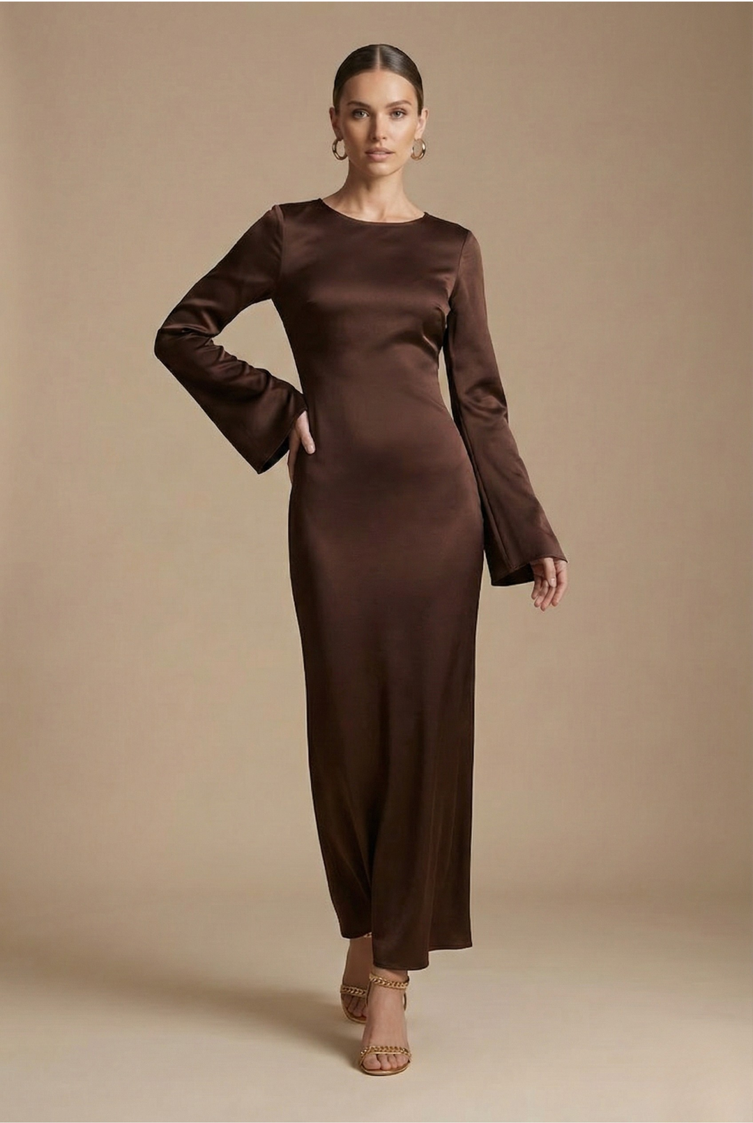 Women’s Maxi Dress with Round Neck and Tie Waist