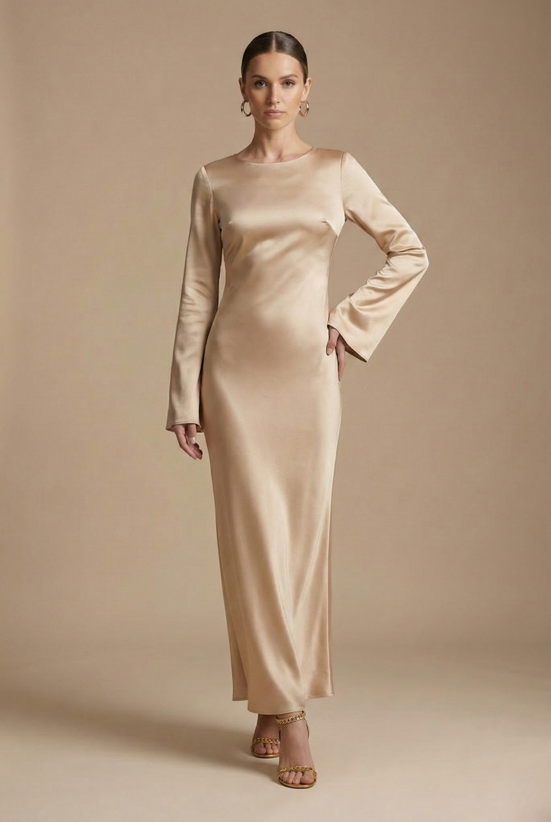 Women’s Maxi Dress with Round Neck and Tie Waist