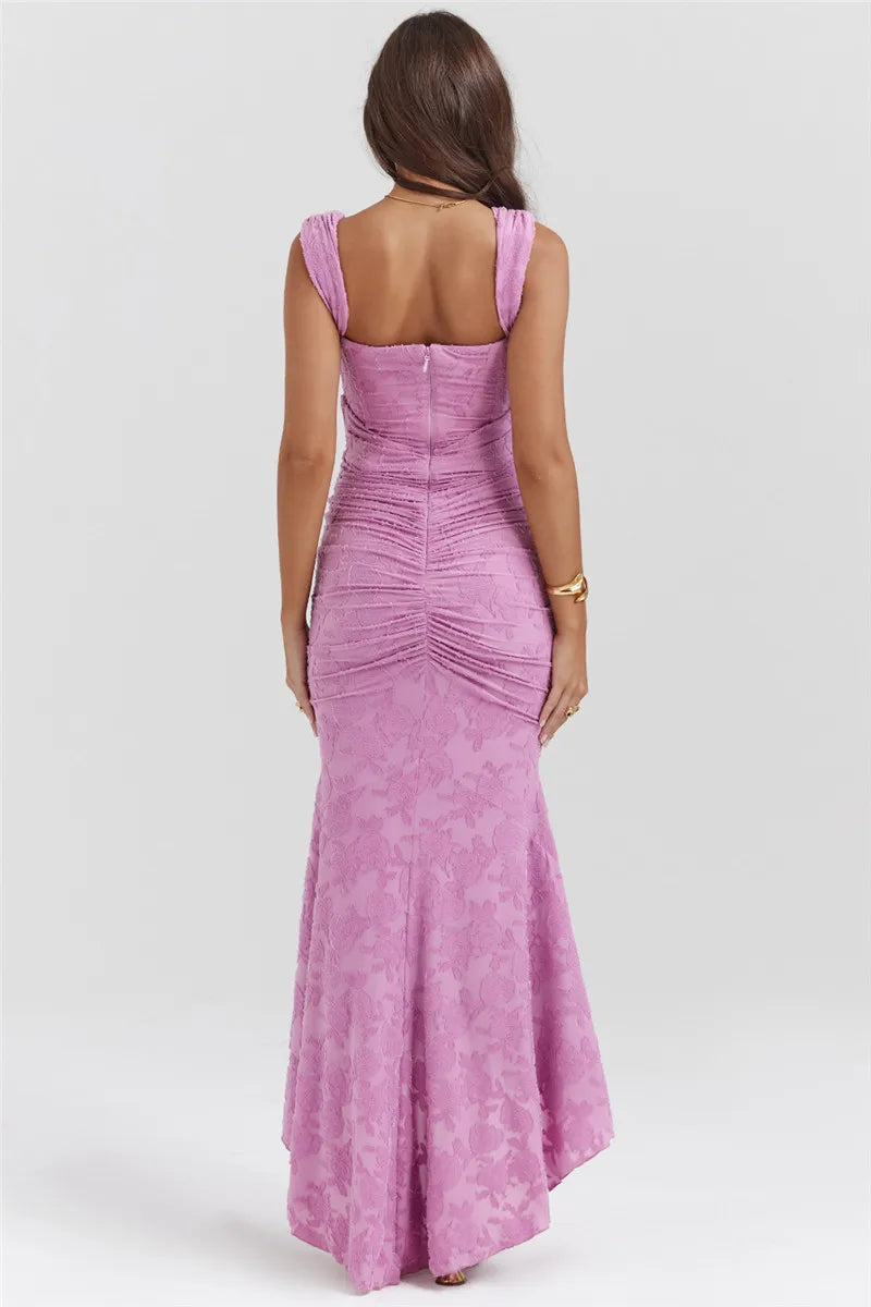 Women’s Maxi Dress with Shoulder Straps and Gathered Waist