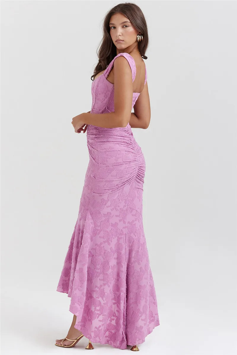 Women’s Maxi Dress with Shoulder Straps and Gathered Waist