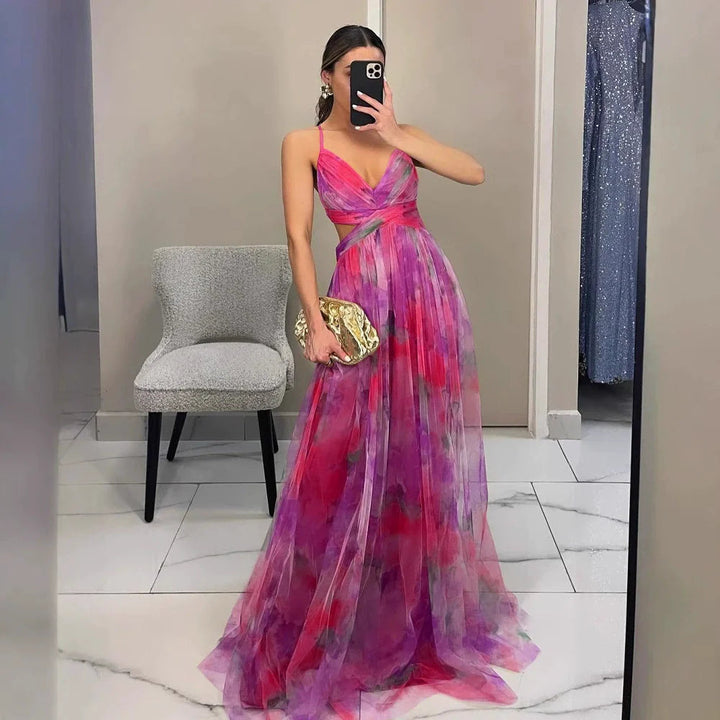 Women’s Maxi Dress with Spaghetti Straps and Deep V-Neck