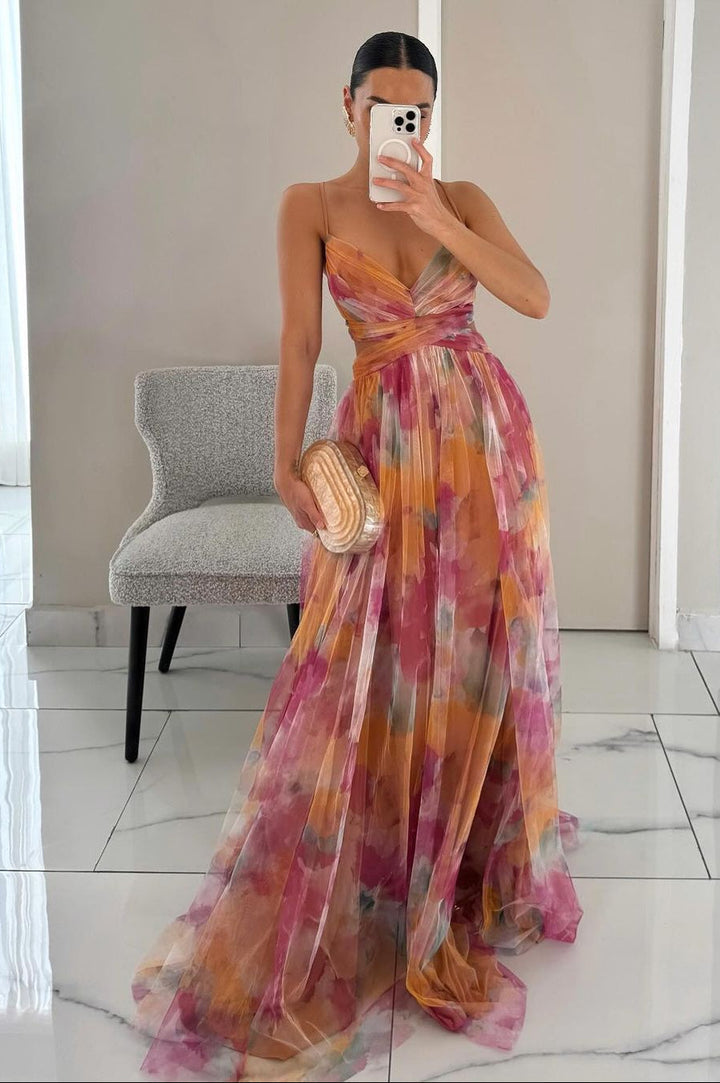 Women’s Maxi Dress with Spaghetti Straps and Deep V-Neck