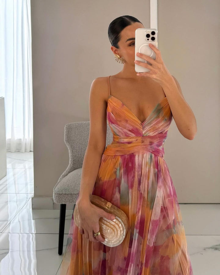 Women’s Maxi Dress with Spaghetti Straps and Deep V-Neck