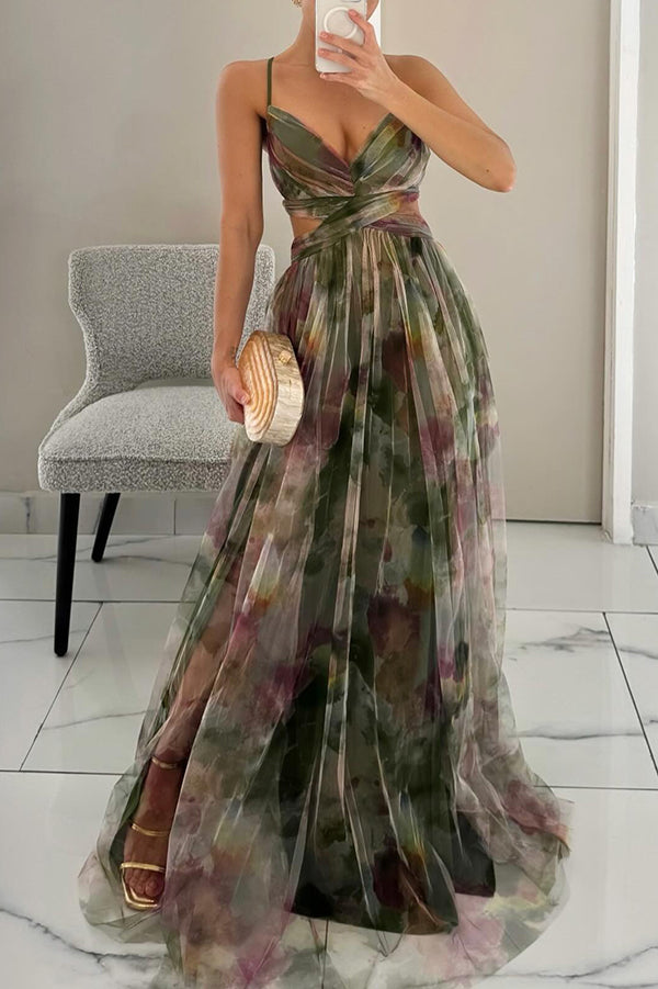 Women’s Maxi Dress with Spaghetti Straps and Deep V-Neck