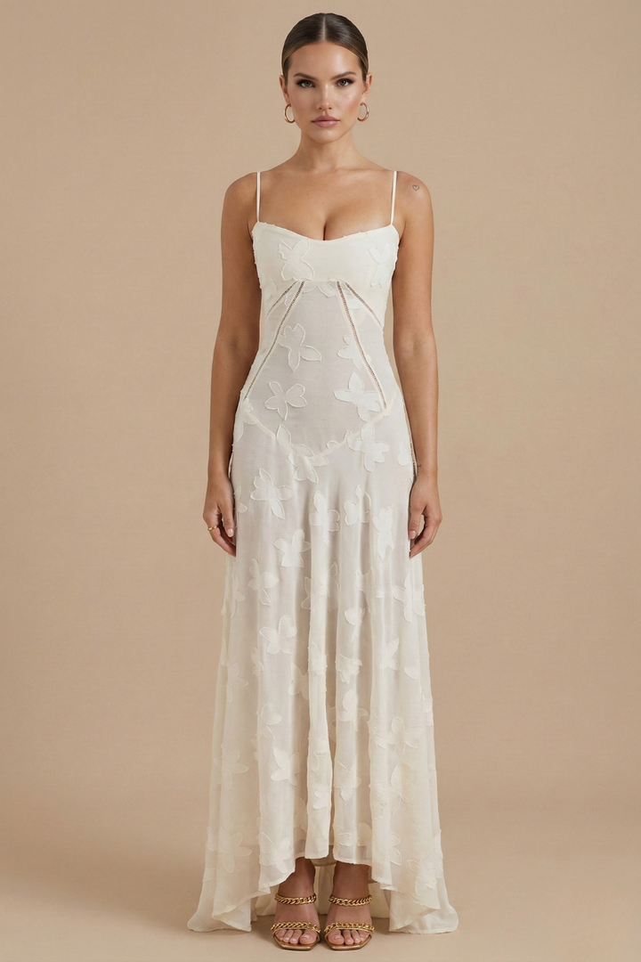 Women’s Maxi Dress with Spaghetti Straps and Fitted Bodice