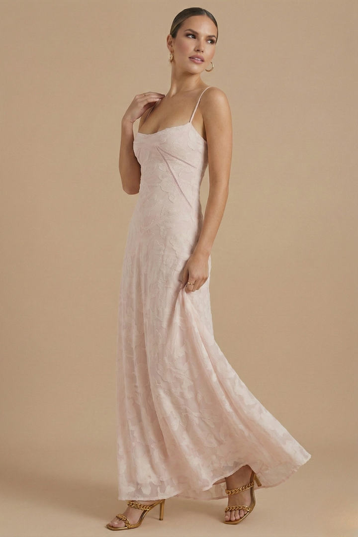 Women’s Maxi Dress with Spaghetti Straps and Fitted Bodice