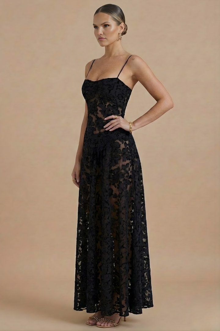 Women’s Maxi Dress with Spaghetti Straps and Fitted Bodice