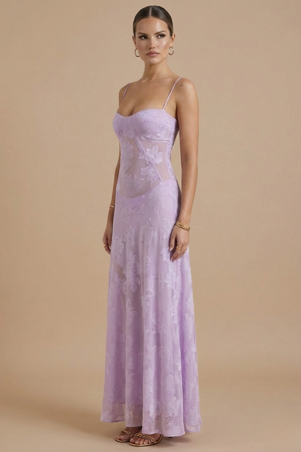 Women’s Maxi Dress with Spaghetti Straps and Fitted Bodice