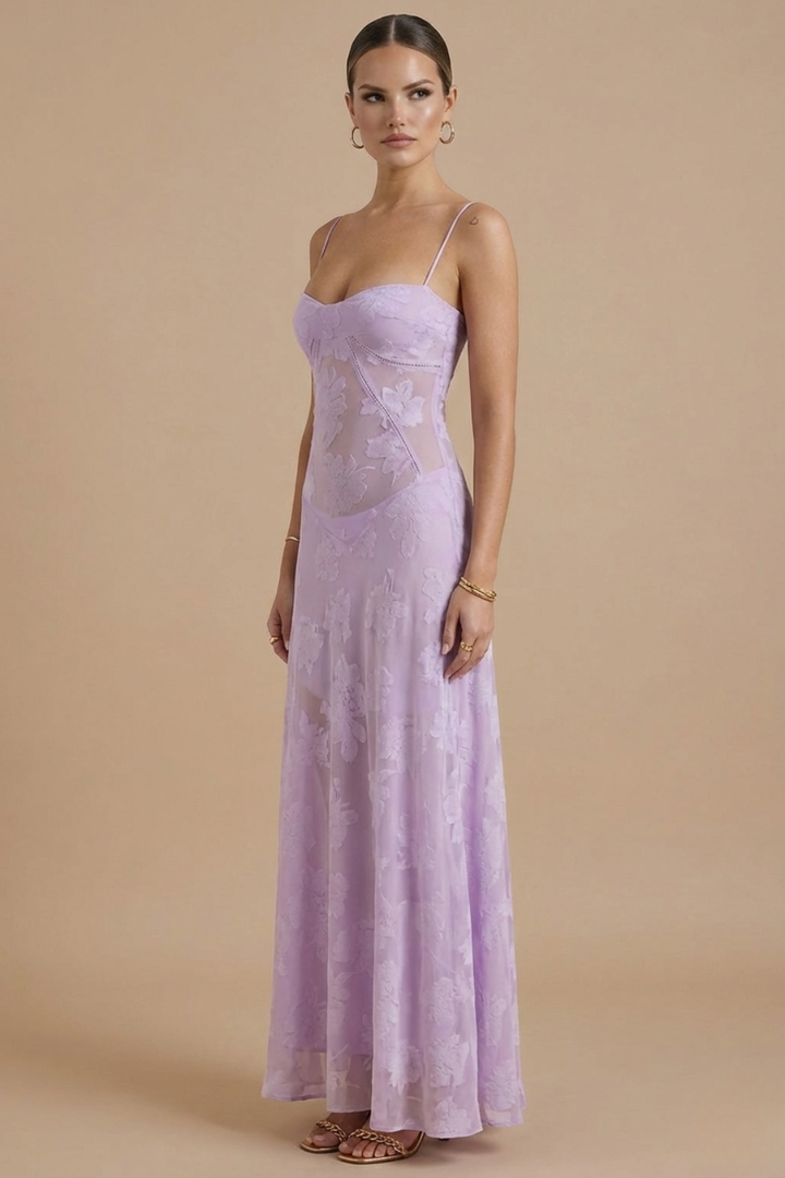 Women’s Maxi Dress with Spaghetti Straps and Fitted Bodice