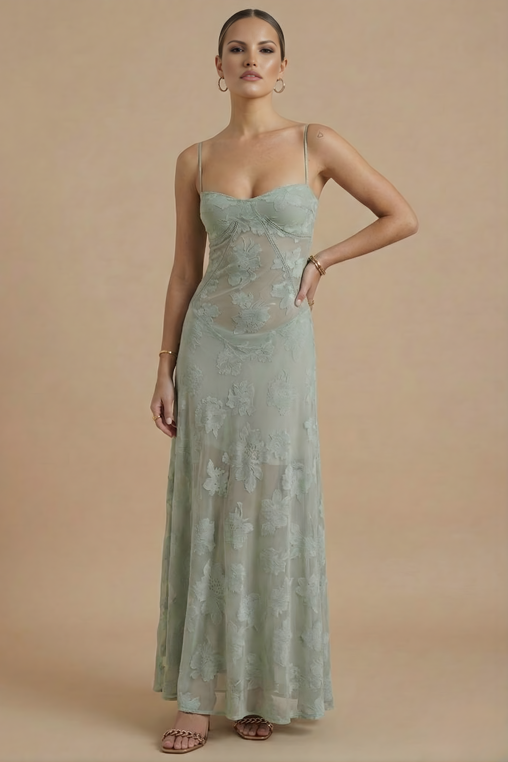 Women’s Maxi Dress with Spaghetti Straps and Fitted Bodice