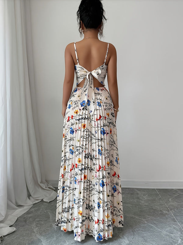 Women’s Maxi Dress with Square Neckline and Pleated Skirt