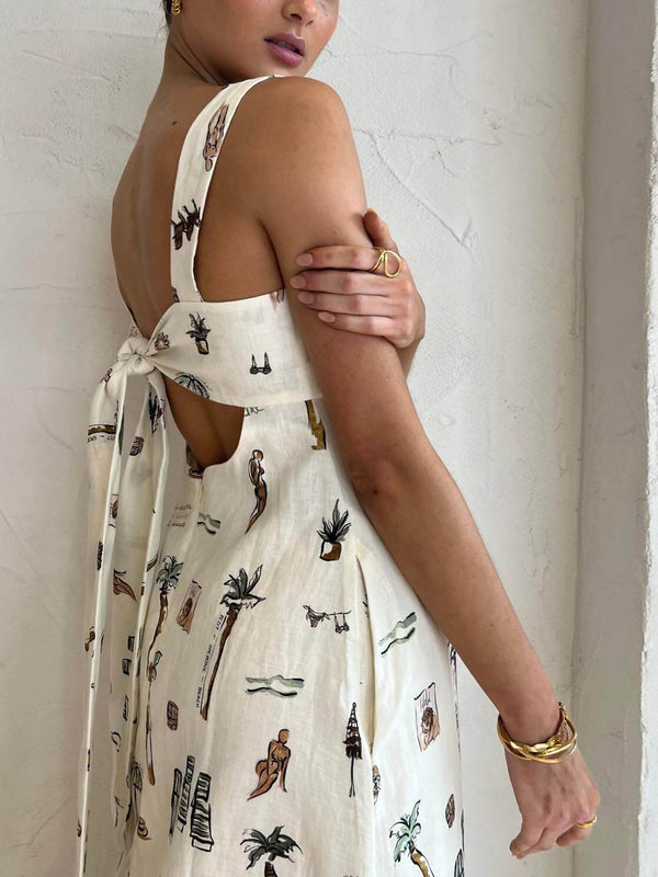 Women’s Maxi Dress with Square Neckline and Side Pockets