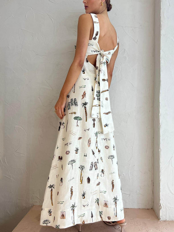 Women’s Maxi Dress with Square Neckline and Side Pockets