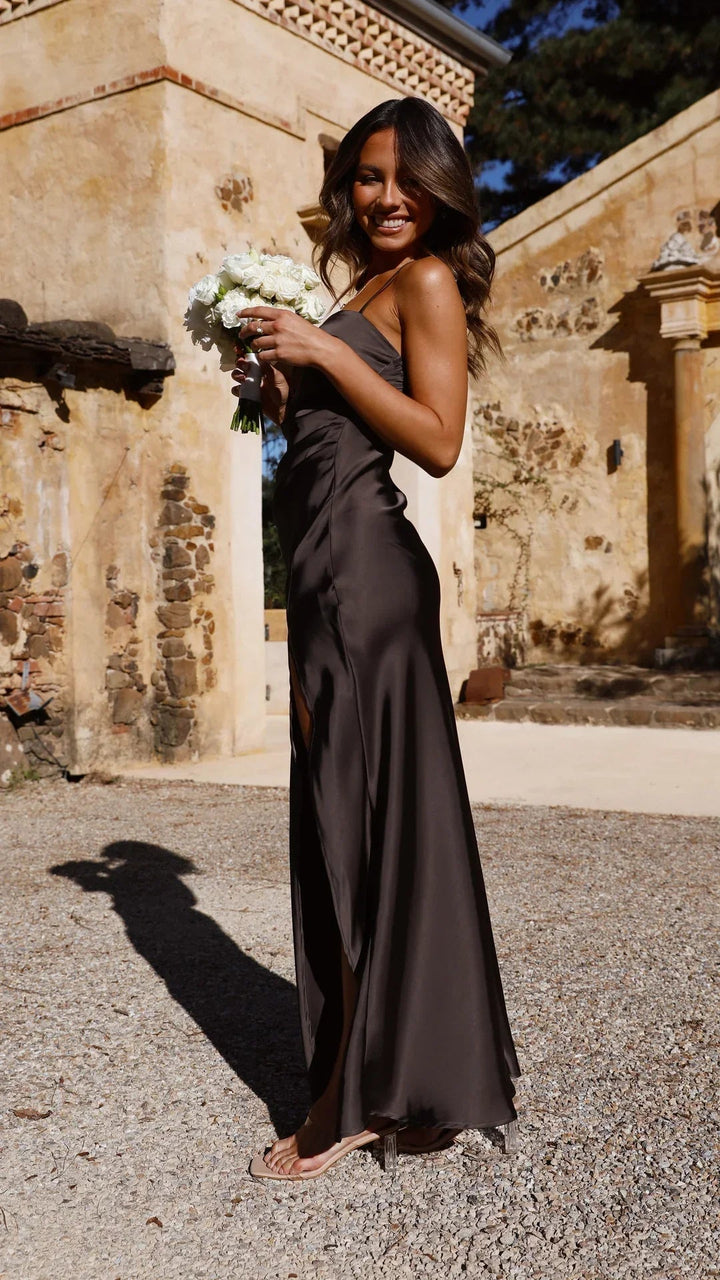 Women’s Maxi Dress with Square Neckline and Side Slit