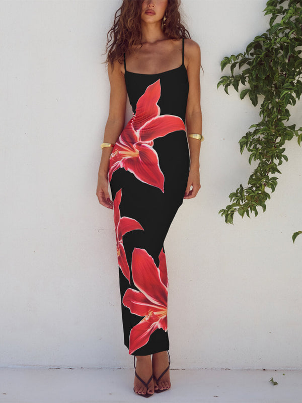 Women’s Maxi Dress with Square Neckline and Spaghetti Straps