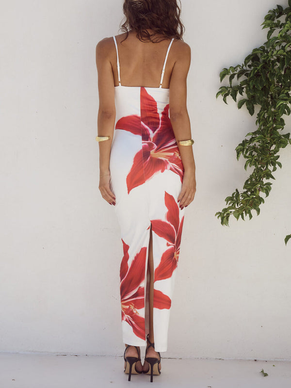 Women’s Maxi Dress with Square Neckline and Spaghetti Straps