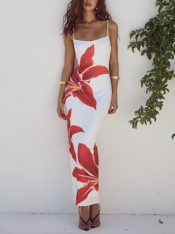 Women’s Maxi Dress with Square Neckline and Spaghetti Straps